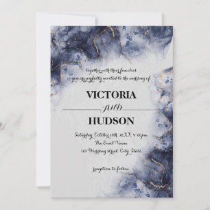 Invitation Marbre d'Agate moderne bleu or