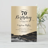 Invitation Marbre d'Agate Noir Or 70e anniversaire (Debout devant)