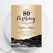 Invitation Marbre d'Agate Noir Or 80e anniversaire