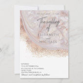Invitation Marbre d'agate or rose perle calligraphie (Devant)