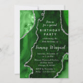Invitation Marbre d'agate vert et argent Fête d'anniversaire (Devant)