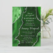Invitation Marbre d'agate vert et argent Fête d'anniversaire (Debout devant)