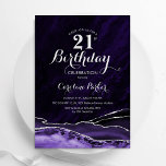 Invitation Marbre d'âge mauve en argent 21e anniversaire<br><div class="desc">Purple et argent agate 21e anniversaire invitation de fête. Design élégant et moderne avec aquarelle agate marbre arrière - plan,  faux parties scintillant argent et typographie script. Carte invitation branchée parfaite pour une célébration anniversaire féminine élégante. Invitations Zazzle imprimées ou téléchargement instantané modèle imprimable numérique.</div>