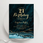 Invitation Marbre d'âge or turquoise 21e anniversaire<br><div class="desc">Turquoise et or agate 21e anniversaire invitation de fête. Elégant design moderne avec aquarelle turquoise agate marbre arrière - plan,  faux parties scintillant or et typographie script. Carte invitation branchée parfaite pour une célébration anniversaire féminine élégante. Invitations Zazzle imprimées ou téléchargement instantané modèle imprimable numérique.</div>