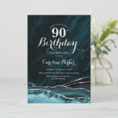 Invitation Marbre d'âge or turquoise 90e anniversaire (Debout devant)