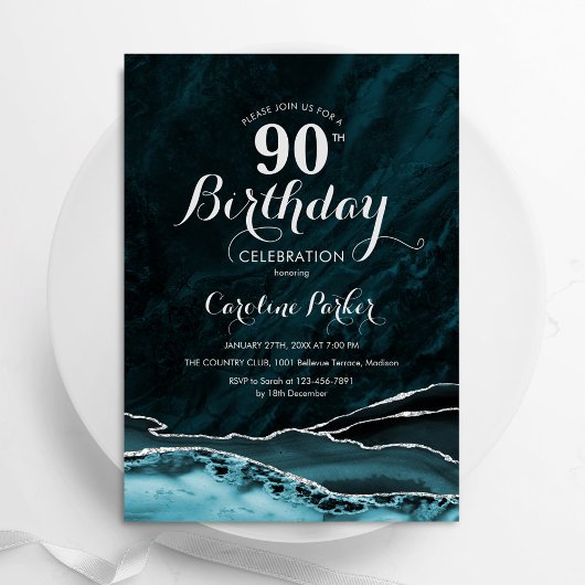 Invitation Marbre d'âge or turquoise 90e anniversaire