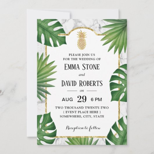 Invitation Marbre d'ananas moderne Mariage tropical (Devant)