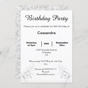 INVITATION MARBRE D'ARGENT ÉLÉGANT BLANC NOIR ANNIVERSAIRE PE