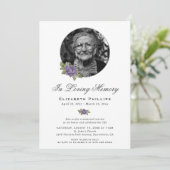 Invitation Marbre d'argent violet Floral Photo Service Memori (Debout devant)