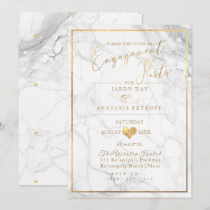 Invitation Marbre de la partie d'engagement PixDezines/Gold d