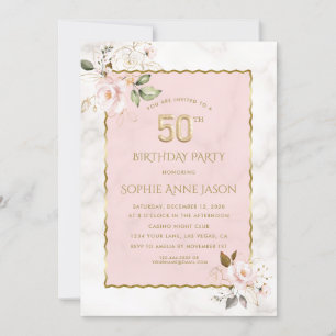 Invitation Marbre de luxe rose flush Flowers 50e anniversaire