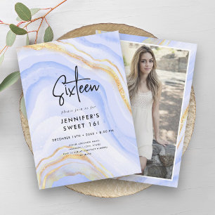 Invitation Marbre de marine moderne photo Sweet 16