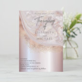 Invitation Marbre de nacre rose métallisé calligraphie agate (Debout devant)