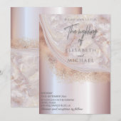 Invitation Marbre de nacre rose métallisé calligraphie agate (Devant / Derrière)
