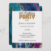 Invitation Marbre de Parties scintillant bleu bleu turquoise (Devant / Derrière)