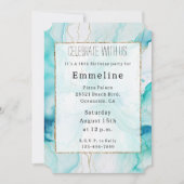 Invitation Marbre d'encre de sirène d'or Mint Aqua (Devant)