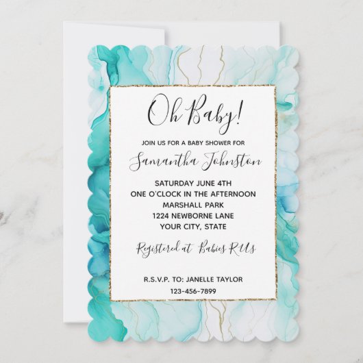Invitation Marbre d'encre or Mint Aqua (Devant)