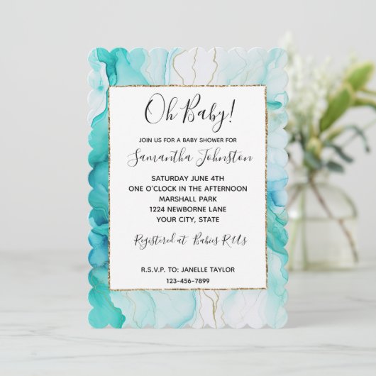 Invitation Marbre d'encre or Mint Aqua (Debout devant)