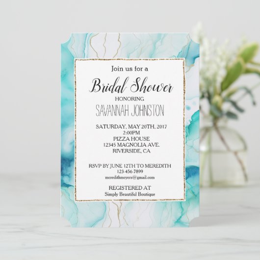 Invitation Marbre d'encre or Mint Aqua (Debout devant)
