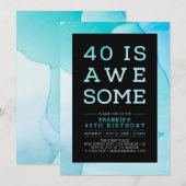 Invitation Marbre d'encre Typographie moderne 40e anniversair (Devant / Derrière)