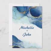 Invitation Marbre d'hiver aquarelle or bleu Mariage (Dos)