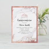 Invitation Marbre d'or faux rose moderne Quinceanera (Debout devant)