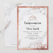 Invitation Marbre d'or faux rose moderne Quinceanera (Devant / Derrière)