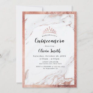 Invitation Marbre d'or faux rose moderne Quinceanera