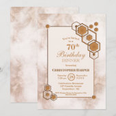 Invitation Marbre d'or Géométrique 70e anniversaire Dîner fêt (Devant / Derrière)