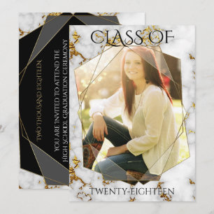 Invitation Marbre d'or Géométrique Gold PHOTO Frame Graduatio