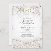 Invitation Marbre d'or Géométrique Première communion sainte (Devant)