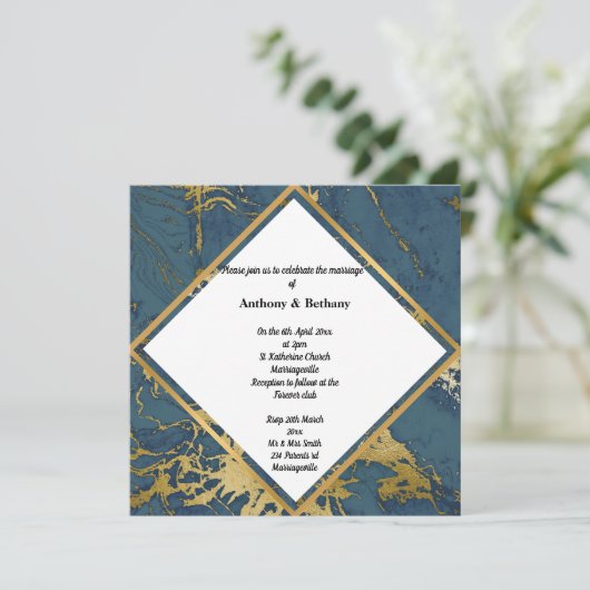 Invitation Marbre d'or marine Inspiré Abstrait Gold 2 Mariage (Debout devant)