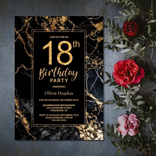 Invitation Marbre d'or noir 18ème anniversaire