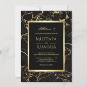 Invitation Marbre d'or noir Faux Gold Foil Mariage islamique (Devant)