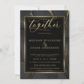 Invitation Marbre d'or noir moderne BarefootBride™ (Devant)