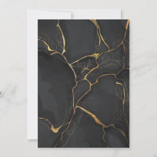 Invitation Marbre d'or noir moderne BarefootBride™ (Dos)