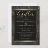 Invitation Marbre d'or noir moderne BarefootBride™ (Devant)