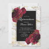 Invitation Marbre d'or Rose Floral Quinceanera (Devant)