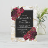 Invitation Marbre d'or Rose Floral Quinceanera (Debout devant)