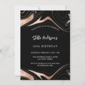 Invitation Marbre d'or rose noir luxe anniversaire moderne (Devant)