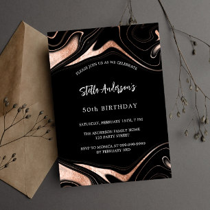 Invitation Marbre d'or rose noir luxe anniversaire moderne