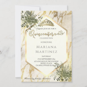 Invitation Marbre d'or vert géométrique Quinceañera