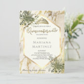 Invitation Marbre d'or vert géométrique Quinceañera (Debout devant)