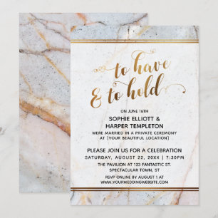 Invitation Marbre Doré À Avoir et À Tenir Calligraphie Cœurs