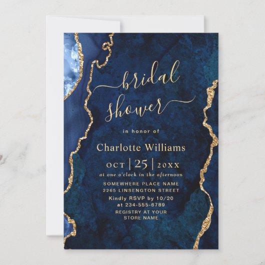 Invitation Marbre doré moderne Agate Bridal Brunch (Devant)