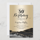 Invitation Marbre doré noir Agate 50e anniversaire (Devant)