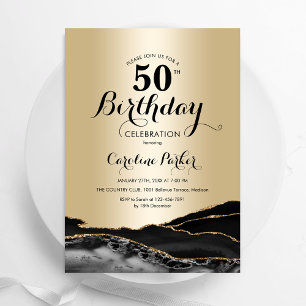 Invitation Marbre doré noir Agate 50e anniversaire