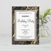 INVITATION MARBRE ÉLÉGANT NOIR GOLD DESIGN ANNIVERSAIRE (Debout devant)