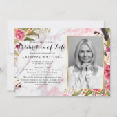 Invitation Marbre élégant Rosy Blush Célébration de la vie (Devant)