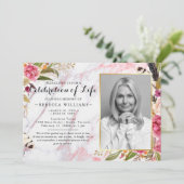 Invitation Marbre élégant Rosy Blush Célébration de la vie (Debout devant)
